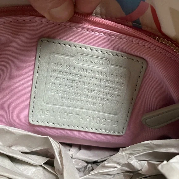 Coach Carly Signature Optic Hobo Bag jacquard fabric silver leather trim/chain - Picture 6 of 16